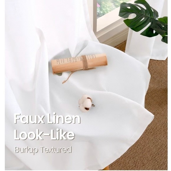 BGment White Linen Curtains 52w x 120" Long Light Filtering 2 Panels tab back‎ - Picture 5 of 6